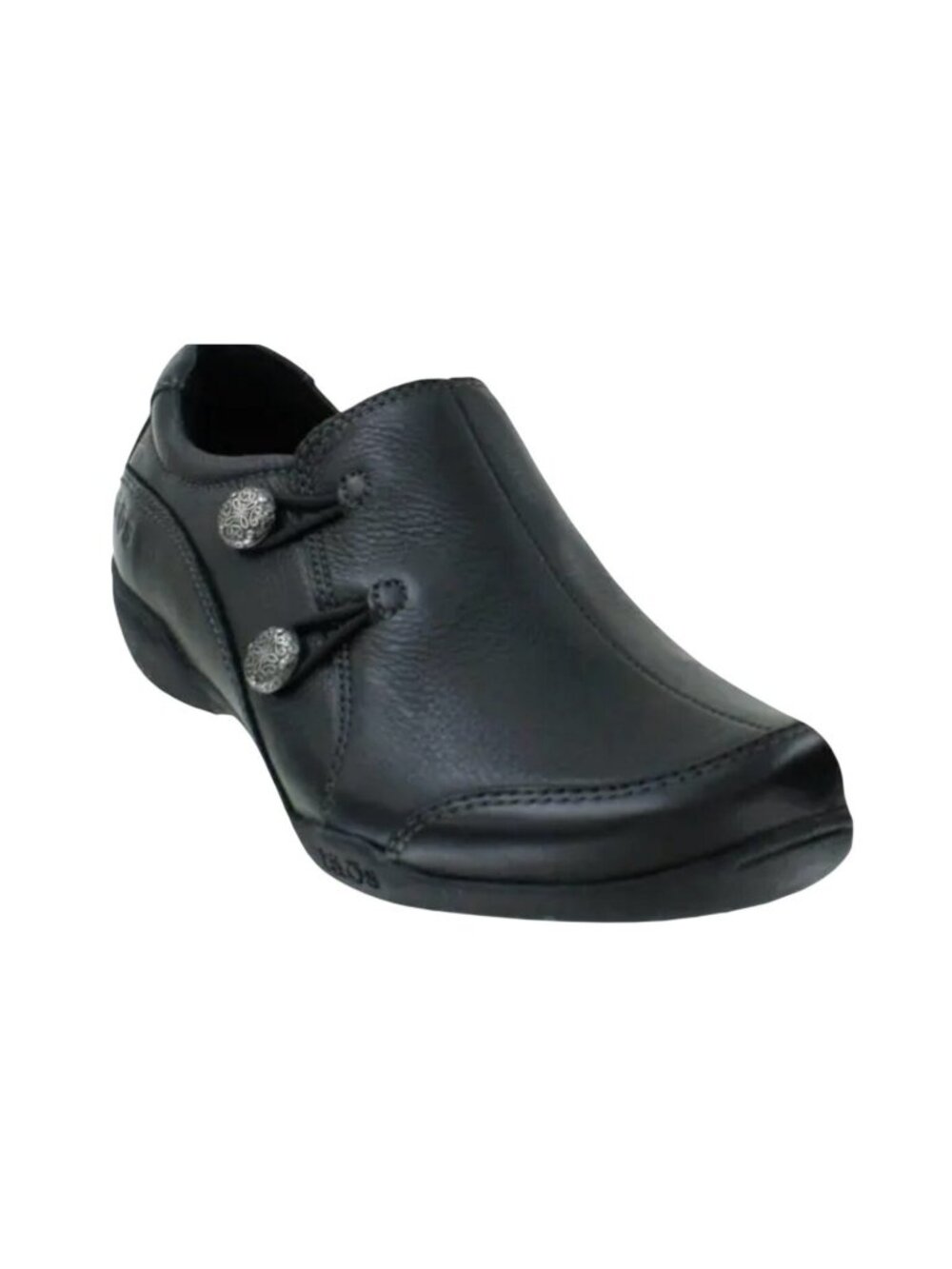 Taos Encore Leather Slip-On Shoes Womens 8W Black With Decorative Button Closure